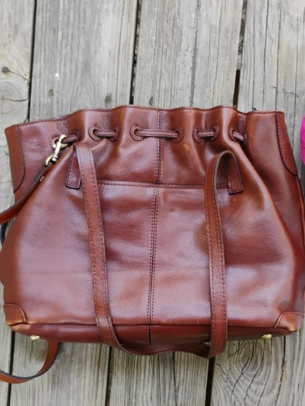 Patricia Nash Leather Whitney Drawstring Tote Bag - 3 Compartment _ Cross. Strap - Picture 15 of 15